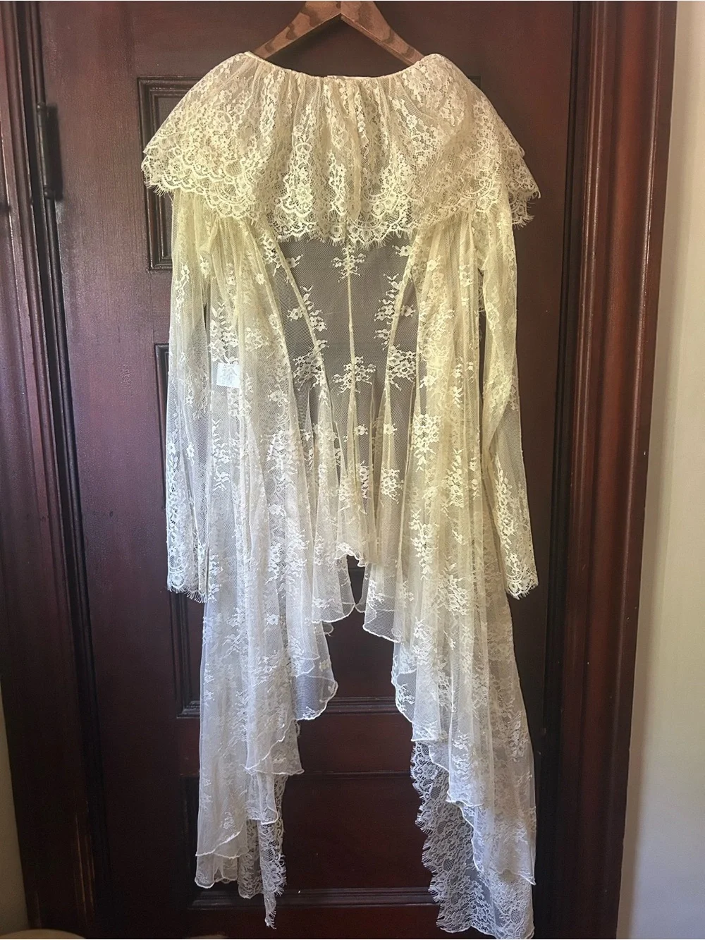 Free People x Nigel Preston Maud Lace Duster Sheer Hi-Low Ruffle NWT One Size - Picture 7 of 11